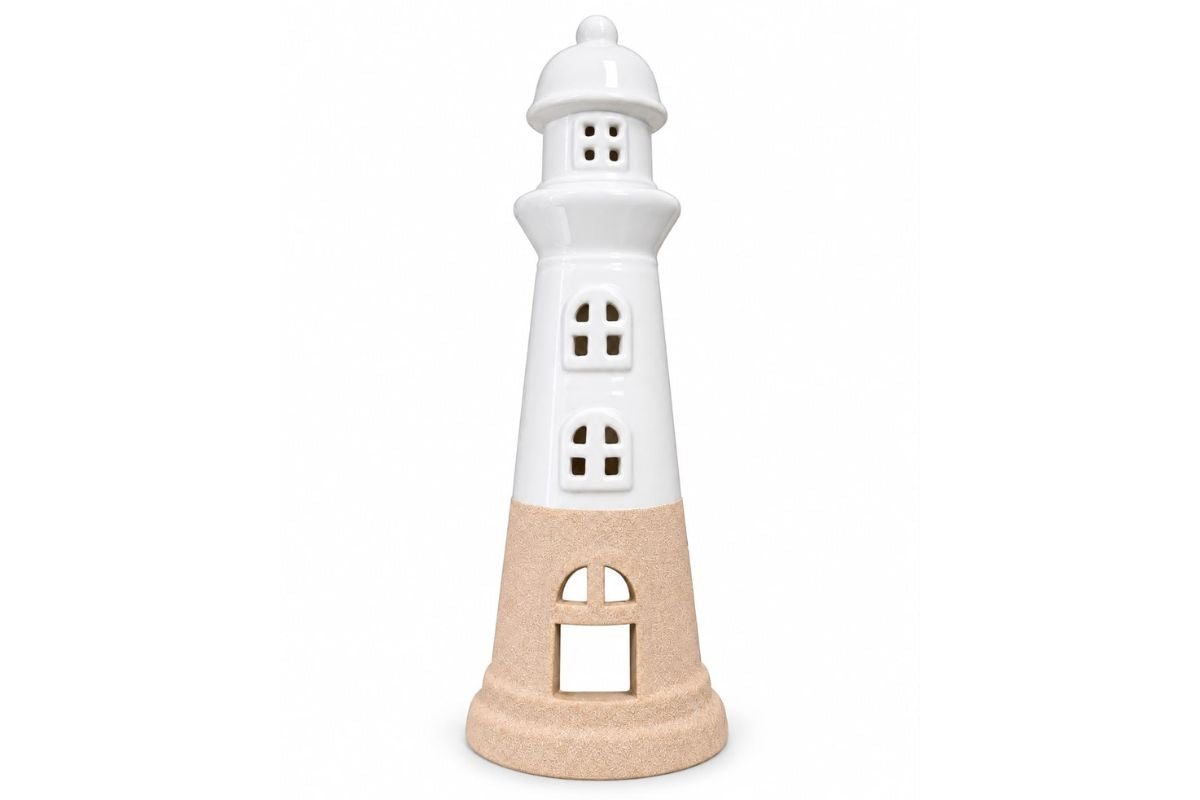 Leuchtturm Teelichthalter Küsten Deko Maritimer Stil Weiß / Beige4