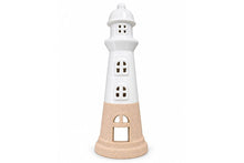 Lade das Bild in den Galerie-Viewer, Leuchtturm Teelichthalter Küsten Deko Maritimer Stil Weiß / Beige4
