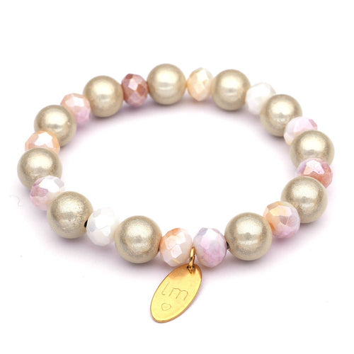 LizzyMae Armband Galaxy Pearl Beige Rosa & Anhänger LM Gold