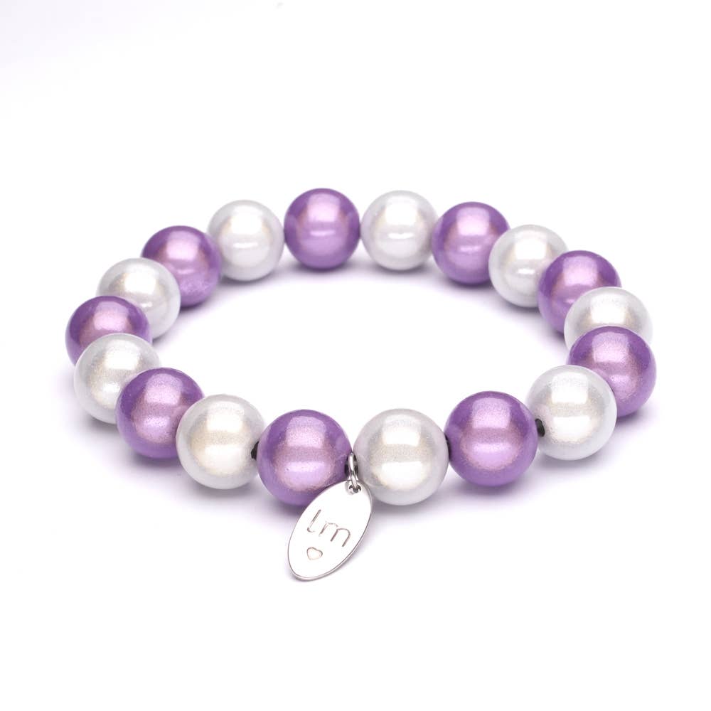 LizzyMae Damen Armband Galaxy Pearl Creme Lila 12mm Ø & Anhänger LM