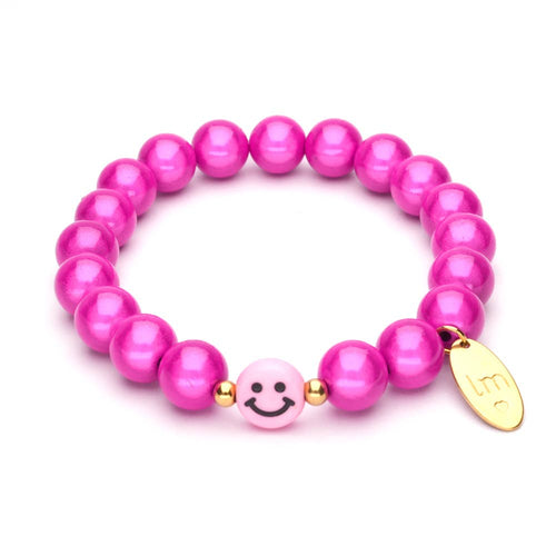 LizzyMae Damen Armband Galaxy Pearl Fuchsia 10mm Ø & Anhänger LM Smiley