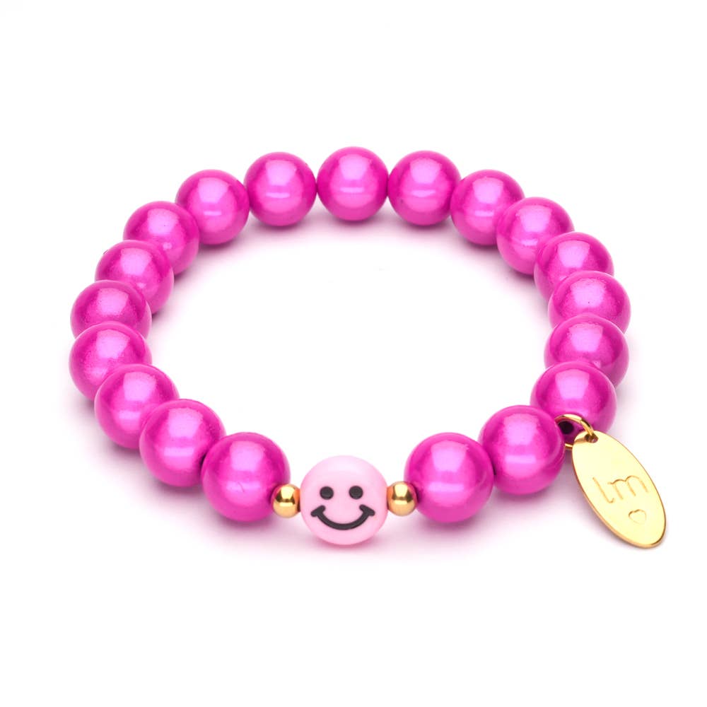 LizzyMae Damen Armband Galaxy Pearl Fuchsia 10mm Ø & Anhänger LM Smiley