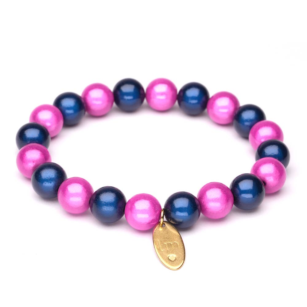 LizzyMae Damen Armband Galaxy Pearl Fuchsia Navy 10mm Ø &amp; Anhänger LM