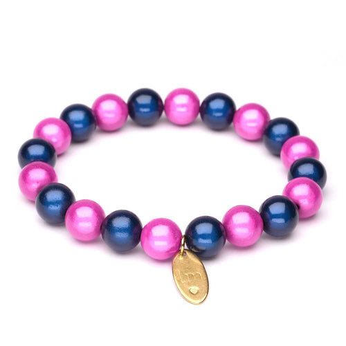 LizzyMae Damen Armband Galaxy Pearl Fuchsia Navy 10mm Ø & Anhänger LM