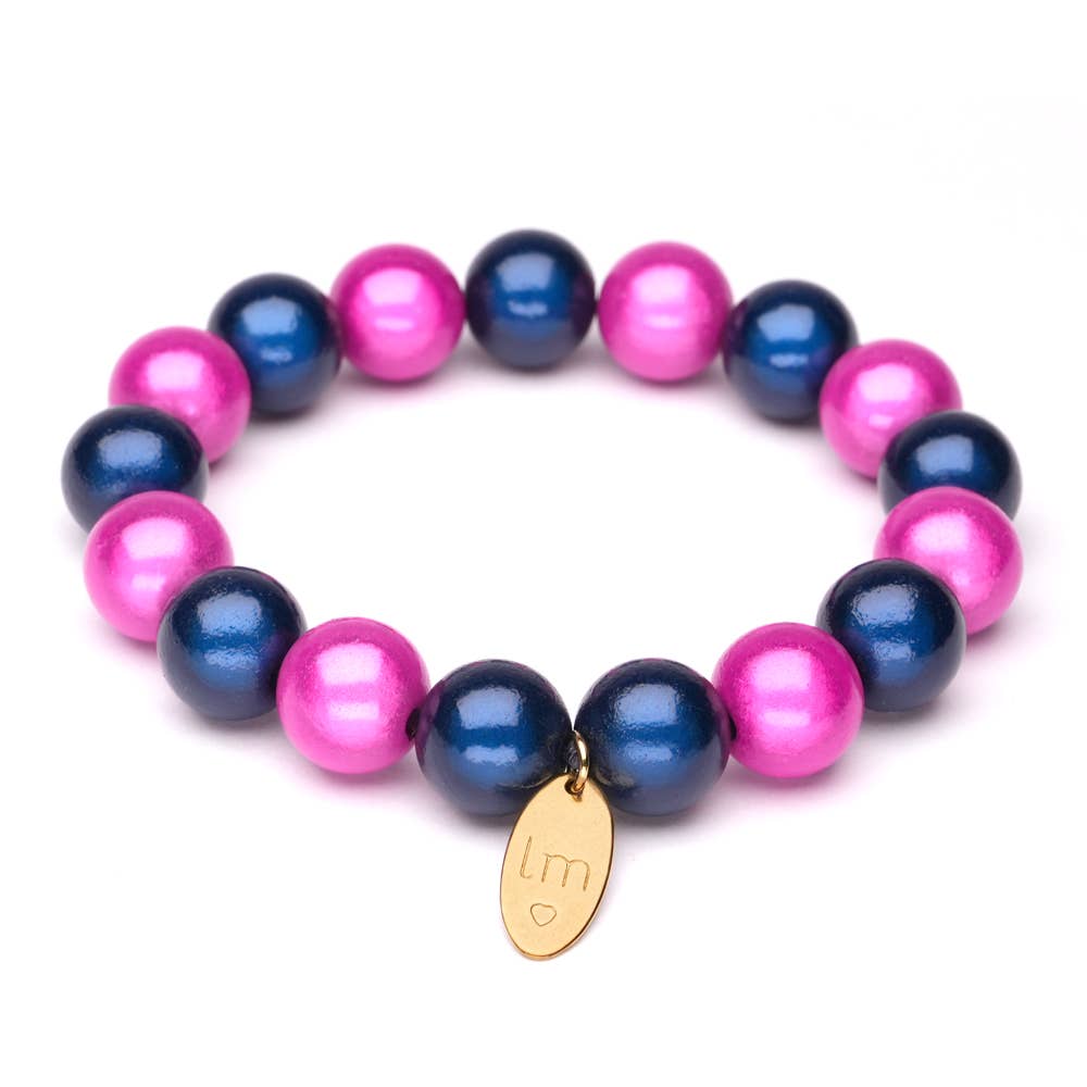 LizzyMae Damen Armband Galaxy Pearl Fuchsia Navy 12mm Ø & Anhänger LM