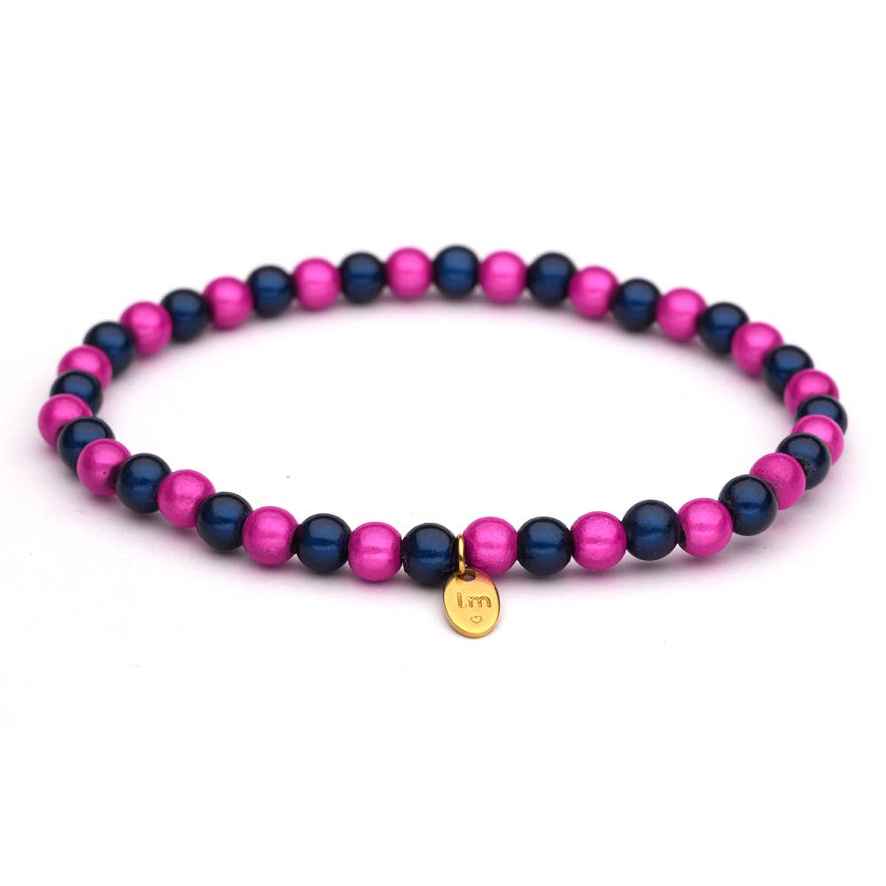 LizzyMae Damen Armband Galaxy Pearl Fuchsia Navy 5mm Ø Anhänger LM