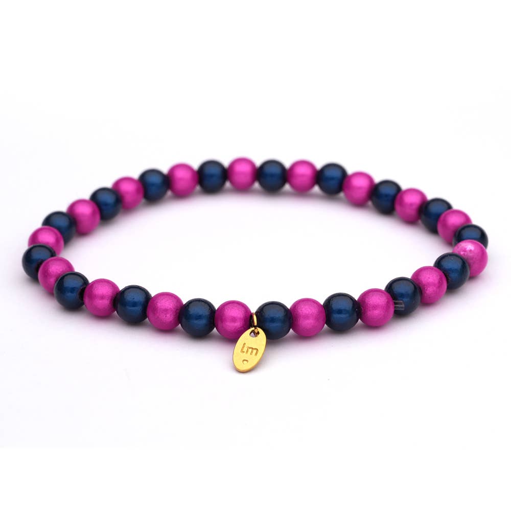 LizzyMae Damen Armband Galaxy Pearl Fuchsia Navy 6mm Ø &amp; Anhänger LM