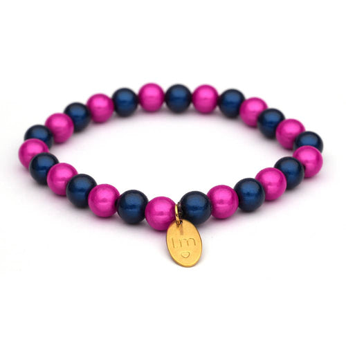 LizzyMae Damen Armband Galaxy Pearl Fuchsia Navy 8mm Ø & Anhänger LM