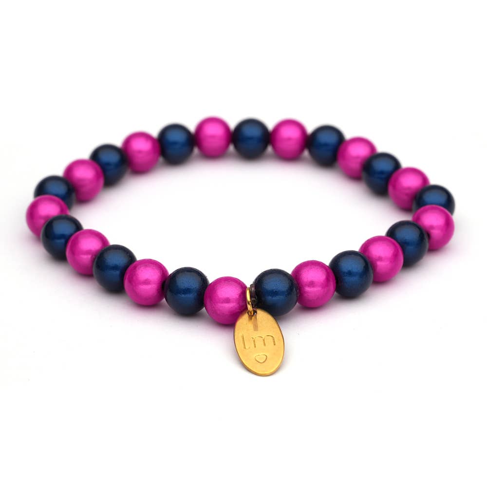 LizzyMae Damen Armband Galaxy Pearl Fuchsia Navy 8mm Ø & Anhänger LM