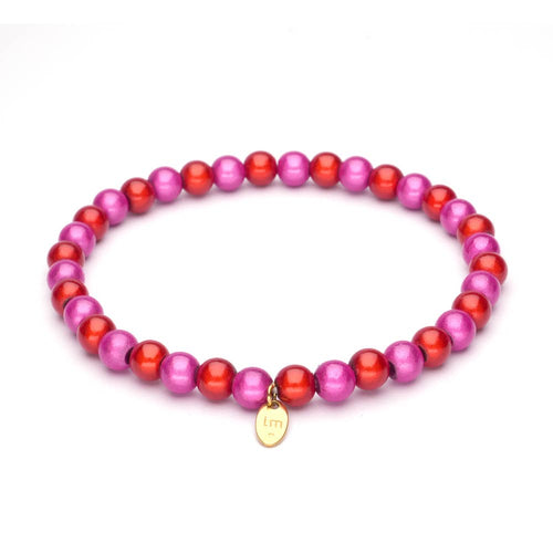 LizzyMae Damen Armband Galaxy Pearl Fuchsia Rot 6mm Ø & Anhänger LM