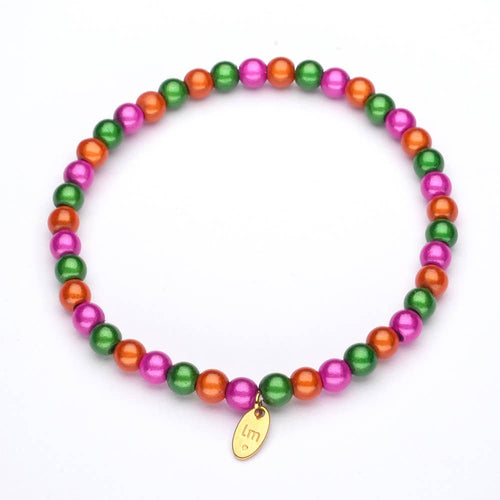 LizzyMae Damen Armband Galaxy Pearl Grün-Pink-Orange 5mm Ø & Anhänger LM 