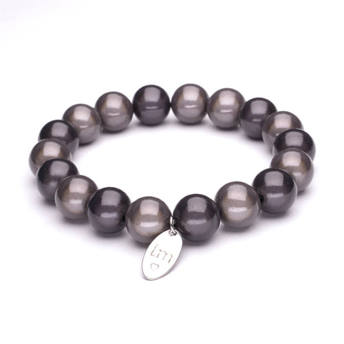 LizzyMae Damen Armband Galaxy Pearl Grau Anthrazit 12mm Ø & Anhänger LM