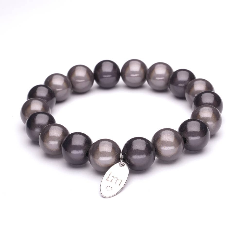 LizzyMae Damen Armband Galaxy Pearl Grau Anthrazit 12mm Ø & Anhänger LM