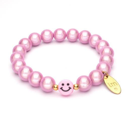 LizzyMae Damen Armband Galaxy Pearl Hellrosa 10mm Ø & Anhänger LM Smiley