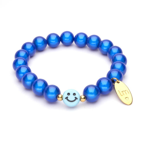 LizzyMae Damen Armband Galaxy Pearl Kobalt Blau 10mm Ø & Anhänger LM Smiley