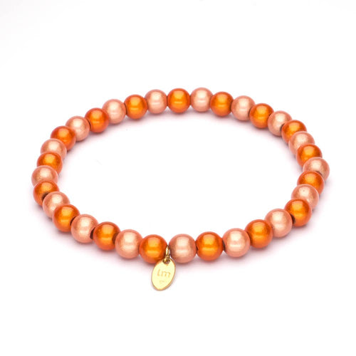 LizzyMae Damen Armband Galaxy Pearl Lachs Orange 6mm Ø & Anhänger LM
