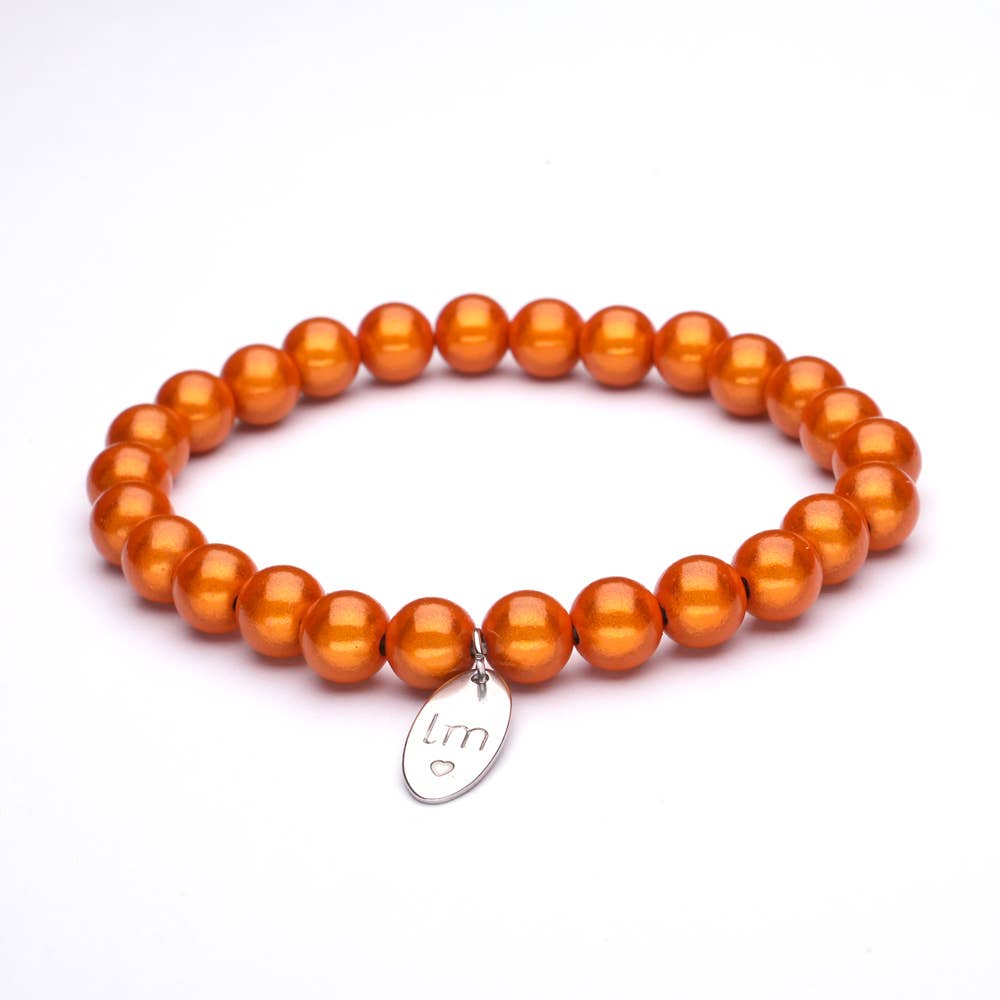 LizzyMae Damen Armband Galaxy Pearl Orange 8mm Ø &amp; Anhänger LM