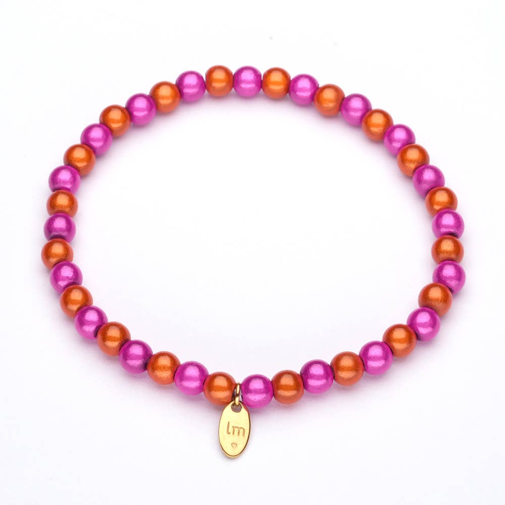 LizzyMae Damen Armband Galaxy Pearl Orange Fuchsia 5mm Ø & Anhänger LM