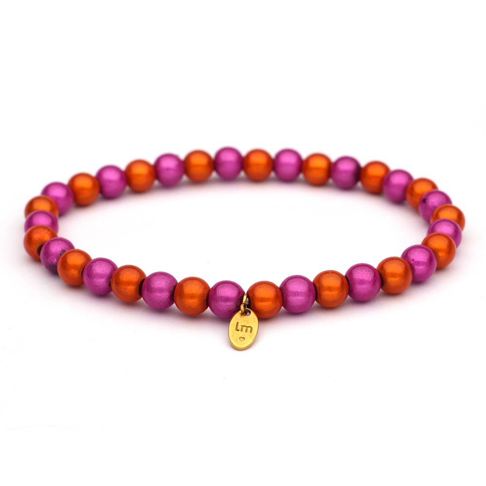 LizzyMae Damen Armband Galaxy Pearl Orange Fuchsia 6mm Ø Anhänger LM