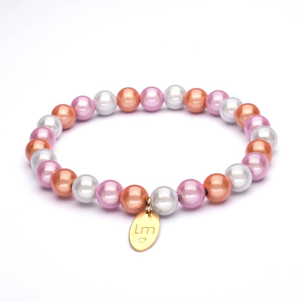 LizzyMae Damen Armband Galaxy Pearl Rosa Lachs Offwhite 8mm Ø & Anhänger LM