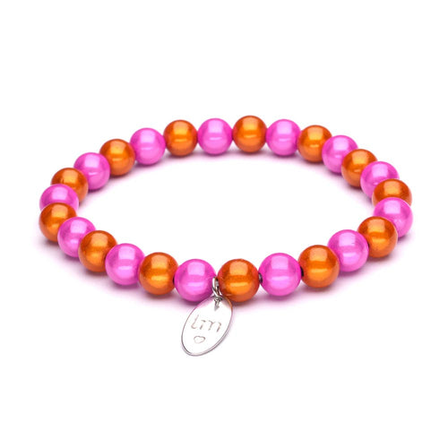 Lizzy Mae Damen Armband Orange Rosa Galaxy Pearls 8mm Ø