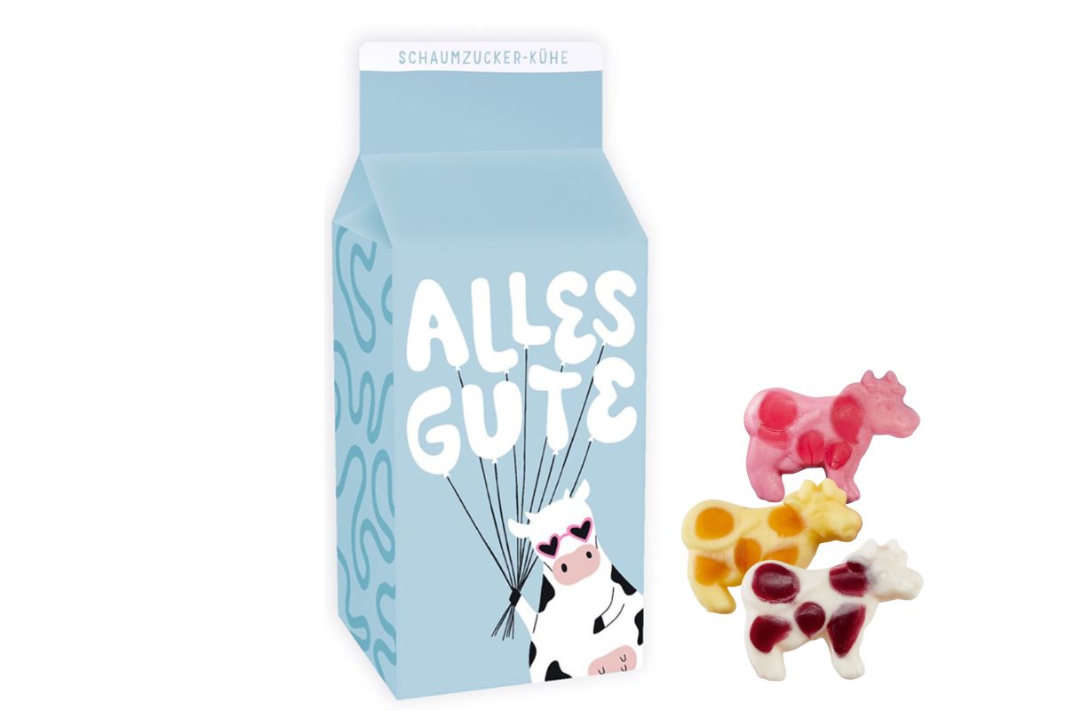 Schaumzucker Kühe "Alles Gute" Im Milchtüten-Look mit coolen Sprüchen von Grafik Werkstatt