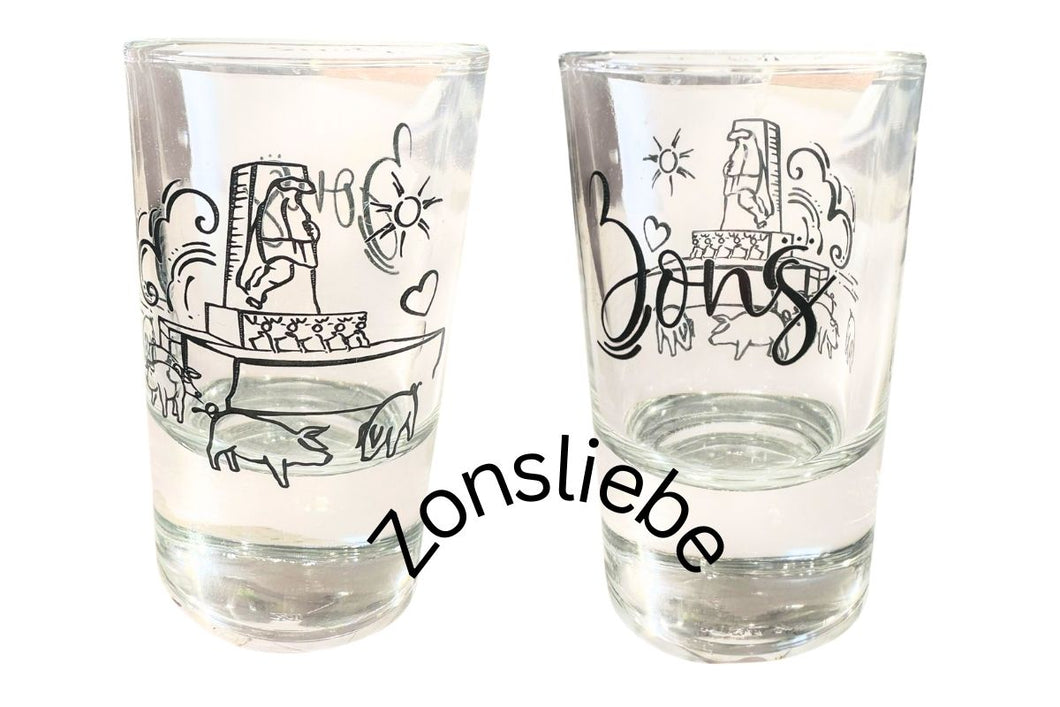 Schnapsglas Zons am Rhein Schweinebrunnen Sammlerstück Souvenir 2cl6