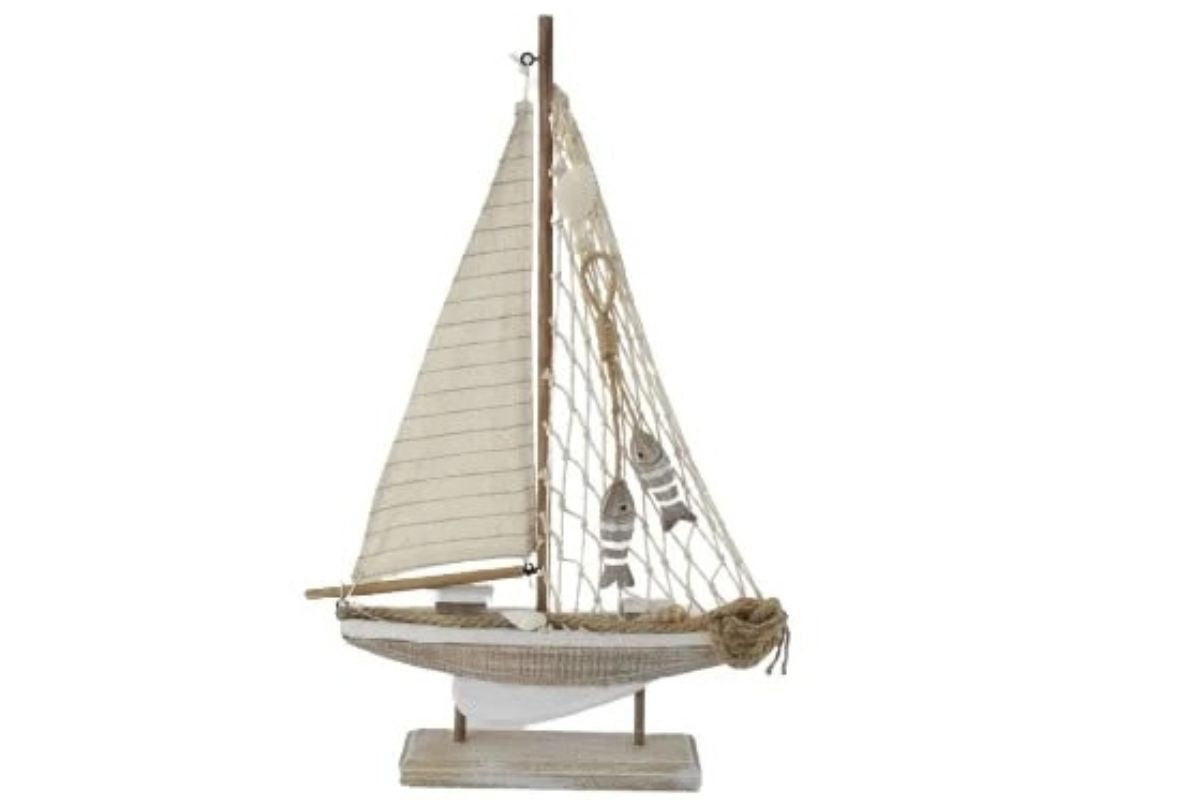Segelboot mit Fischernetz Holz Küsten Deko Maritimer Stil