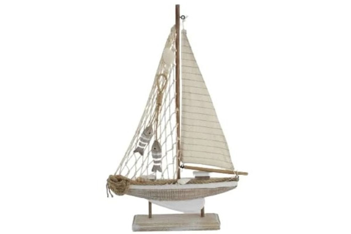 Segelboot mit Fischernetz Holz Küsten Deko Maritimer Stil