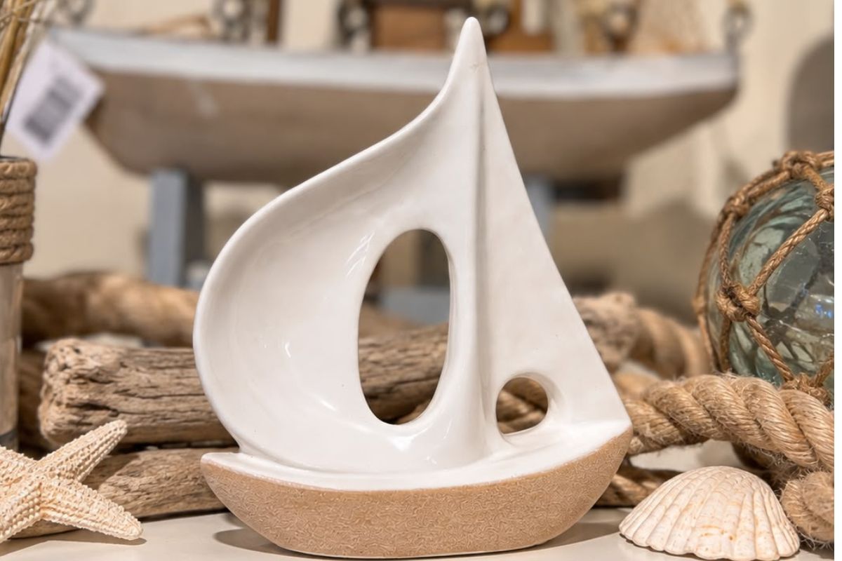 Segelschiff Porzellan Küsten Deko Maritimer Stil Weiß / Beige3