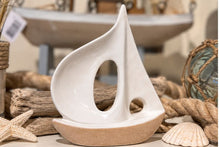 Load the picture into the gallery viewer, Segelschiff Porzellan Küsten Deko Maritimer Stil Weiß / Beige3
