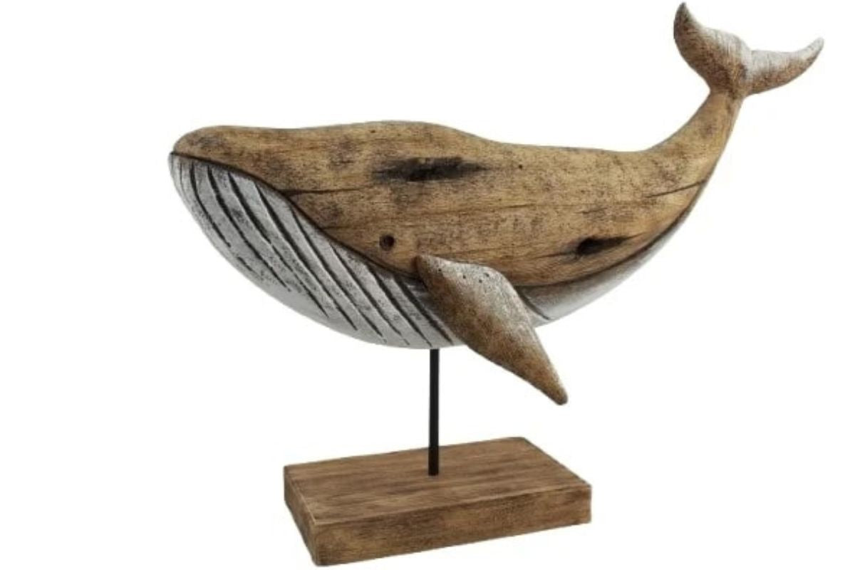Wal auf Sockel Holz Groß Handarbeit Skulptur Maritimer Stil Küsten Deko3