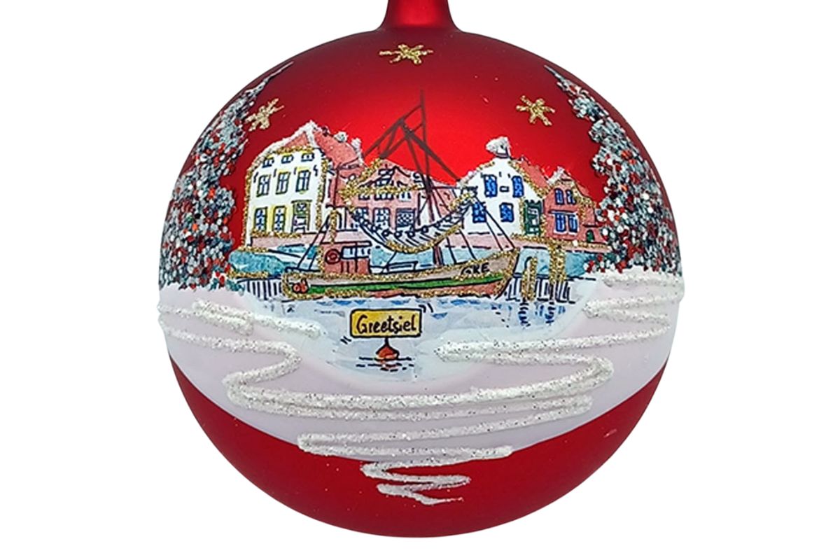 Weihnachtskugel Greetsiel Souvenir Mundgeblasen Handbemalt 2