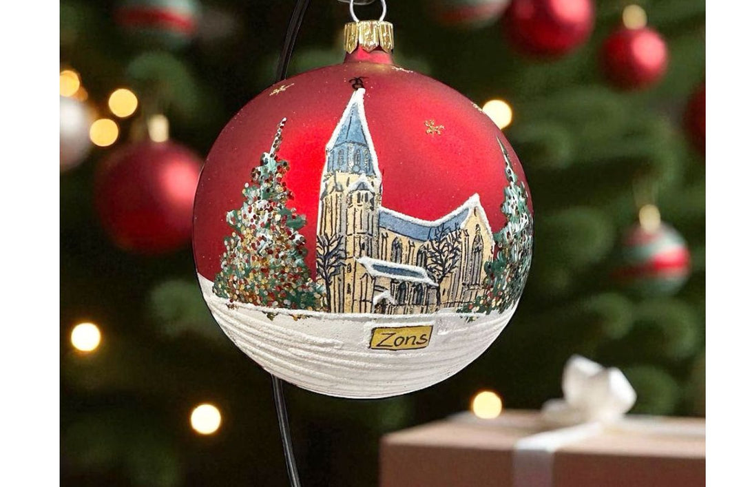 Weihnachtskugel Zons Sankt Martinus Kirche Souvenir Feste Zons Mundgeblasen Handbemalt5