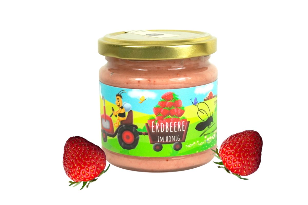 Erdbeere im Honig von Grega’s Imkerei Brotaufstrich Fruchtaufstrich 250gr Glas