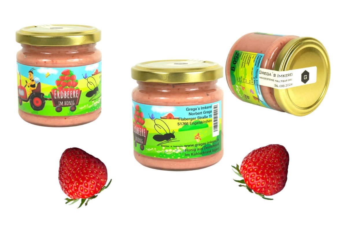 Erdbeere im Honig von Grega’s Imkerei Brotaufstrich Fruchtaufstrich 250gr Glas3