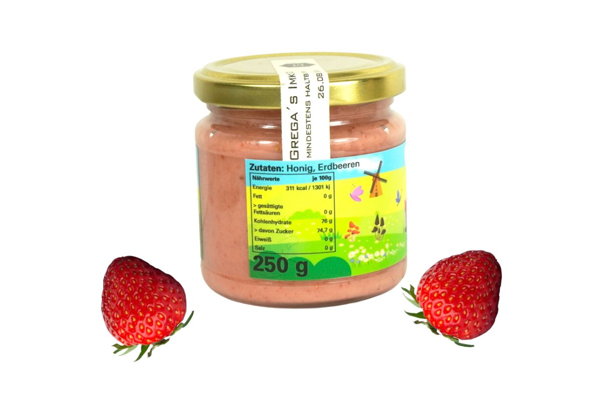 Erdbeere im Honig von Grega’s Imkerei Brotaufstrich Fruchtaufstrich 250gr Glas2