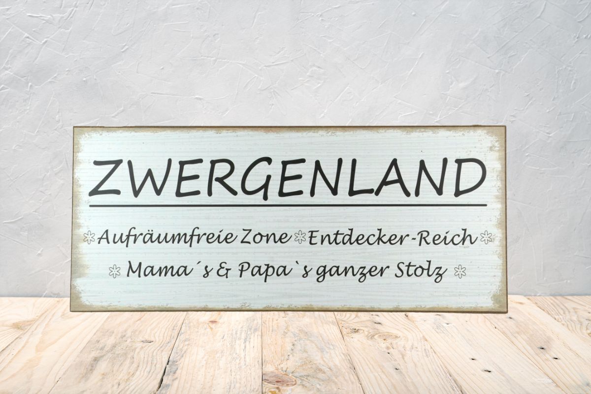 Deko Holzschild Aufhänger Zwergenland Aufräumfreie Zone Entdecker Bereich Mamas & Papas ganzer Stolz
