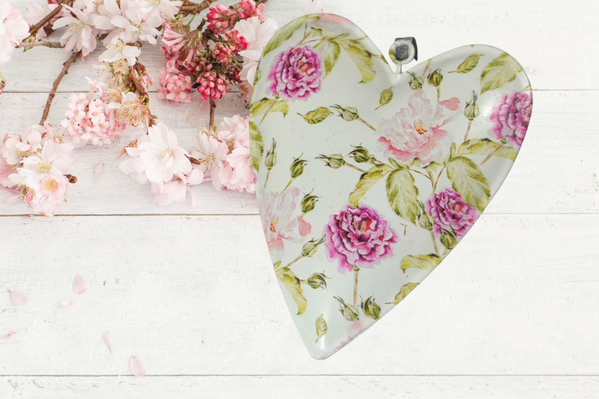 Deko Blumen Herz Aufhänger  Metall Herz Blech Herz zum Hängen 11cm