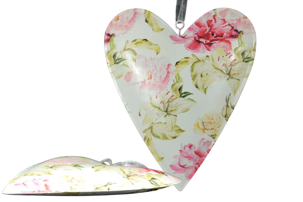 Deko Blumen Herz Aufhänger Metall Herz Blech Herz zum Hängen Rosa 16,5cm