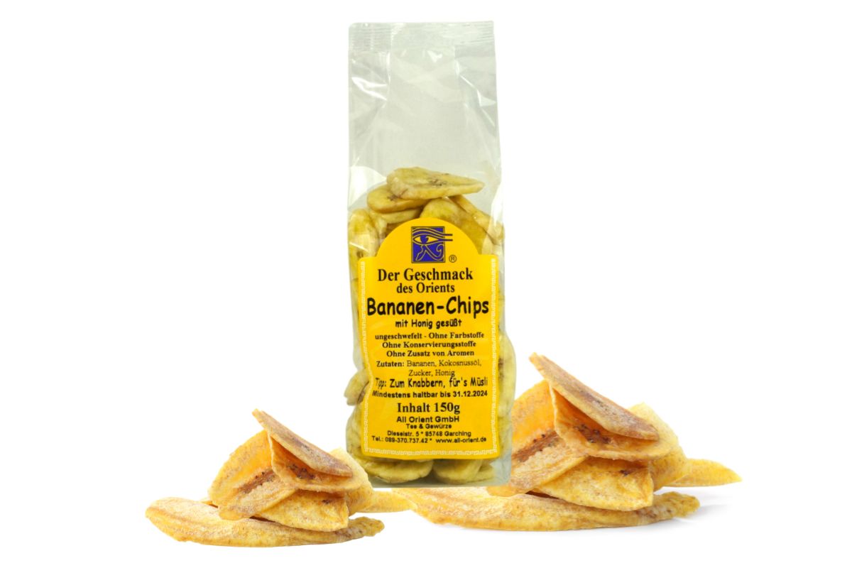Bananen-Chips mit Honig gesüßt ungeschwefelt Knabberei 150g