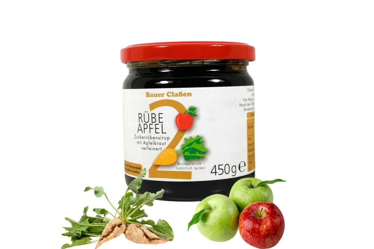 Rübe Apfel von Zuckerrübensirup mit Apfelkraut verfeinert Rübensirup Bauer Claßen 450g2
