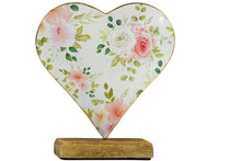 Lade das Bild in den Galerie-Viewer, Deko Blumen Herz Aufsteller auf Holzsockel Metall Herz Blech 16,5cm
